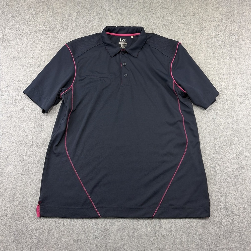 Cutter & Buck DryTec Moisture wicking Polo Collared Shirt Blue Pink Men Size L